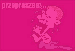Różowa kartka z mężczyzną przepraszam